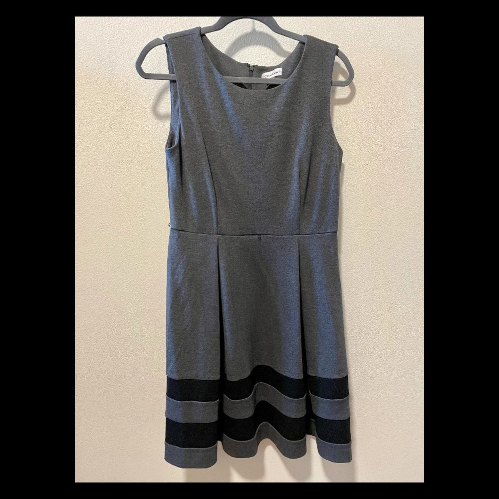 Calvin Klein Fit & Flair Gray Dress with Black Stripes